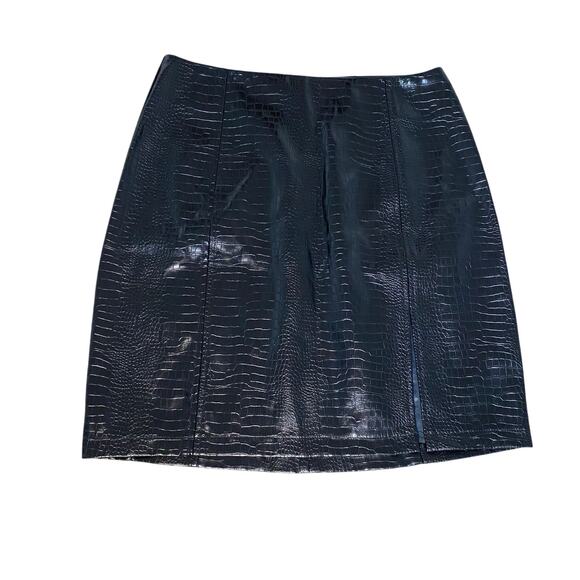 NWT MANGOPOP Collection black patent leather snake skin womens mini skirt SIZE S - Picture 1 of 3